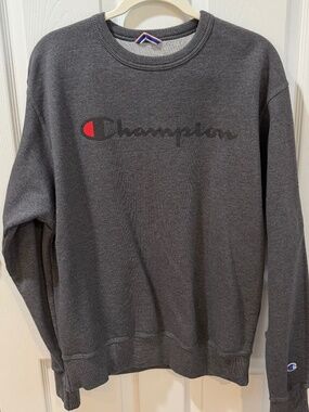 Champion Classic Script Logo Athletic Solid Crewneck Sweatshirt Gray Size M